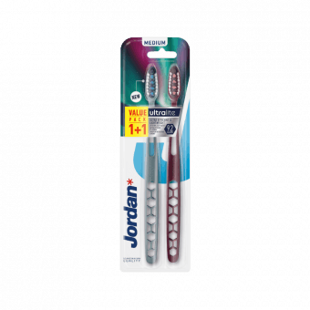 JORDAN zobu birste, vidēji mīksta ULTRALITE 1+1, 2 gab.