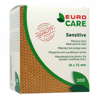 EURO CARE plāksteris SENSITIVE, 19x72 mm, 200 gab.
