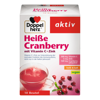DOPPELHERZ AKTIV HEIΒER CRANBERRY +VITAMIN C+ZINK karstais dzērveņu dzēriens ar C vitamīnu un cinku, 10 paciņas