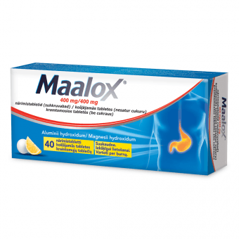 MAALOX 400 mg/400 mg košļājamās tabletes (bez cukura), N40