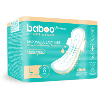 BABOO Pēcdzemdību biksīšu ieliktņi, L izmērs, 425 mm, 8 gab.