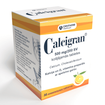 CALCIGRAN 500 mg/200 SV košļājamās tabletes, N30