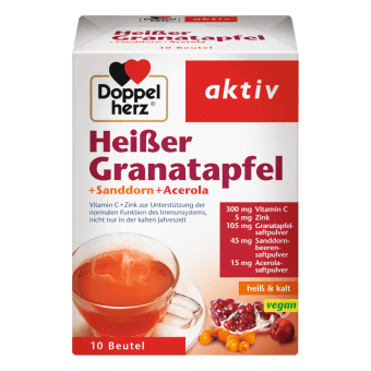DOPPELHERZ AKTIV HEIΒER GRANATAPFEL+SANDDORN+ACEROLA karstais dzēriens, 10 paciņas