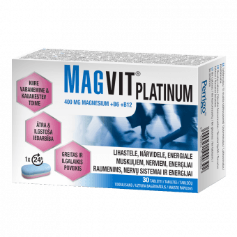 MAGVIT 400 mg magnija +B6 +B12, PLATINUM, 30 tabletes