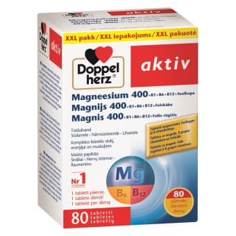 DOPPELHERZ AKTIV Magnijs 400+ B1 + B6 + B12 + Folskābe, 80 gab.