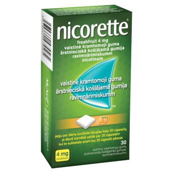 NICORETTE 4 mg ārstnieciskā košļājamā gumija FRESHFRUIT, N30