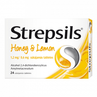 STREPSILS Honey & lemon 1,2 mg/0,6 mg sūkājamās tabletes, N24