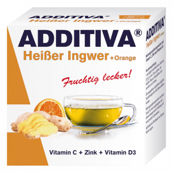 ADDITIVA Karstais ingvers + Apelsīns C vitamīns + Cinks + D3 vitamīns, pulveris, 10 paciņas