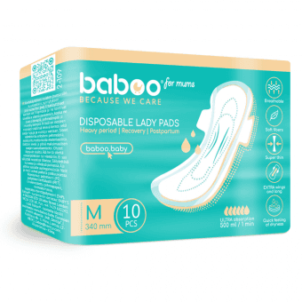 BABOO Pēcdzemdību biksīšu ieliktņi, M izmērs, 340 mm, 10 gab.