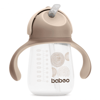BABOO Ūdens pudele ar silikona salmiņu, 9+ mēneši AU NATURALE, 260 ml
