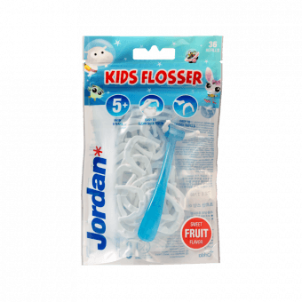 JORDAN bērnu zobu diegs ar turētāju, augļu garša, 36 gab.