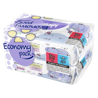 HAPPY mitrās salvetes ar E vitamīnu ECONOMY, 128 gab.
