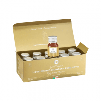 THE COLLAGEN COMPANY kolagēns ar aveņu garšu LIQUID MARINE COLLAGEN x PURE BIOTIN GOLD EDITION, 10 gab., 30 ml