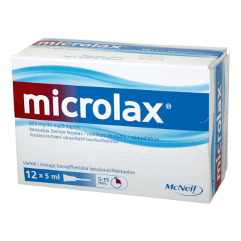 MICROLAX 625 mg/90 mg/9 mg/ml rektālais šķīdums 5ml ,N12