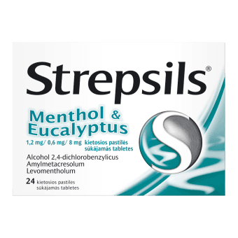 STREPSILS Menthol & eucalyptus 1,2 mg/0,6 mg/8 mg sūkājamās tabletes, N24