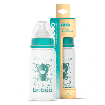 BABOO Stikla pudele ar šauru kakliņu, 0+ mēneši, 120 ml