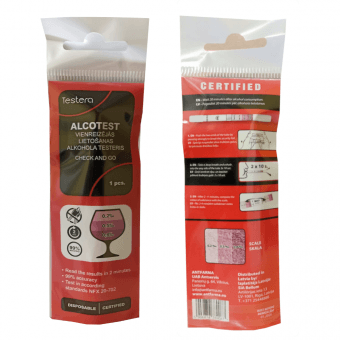 TESTERA vienreizējās lietošanas alkohola tests ALCOTEST, 1 gab.