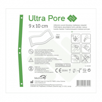 MEDRULL pašlīmējošs absorbējošs brūču pārsējs sterils ULTRA PORE, 9x10cm, 1 gab.