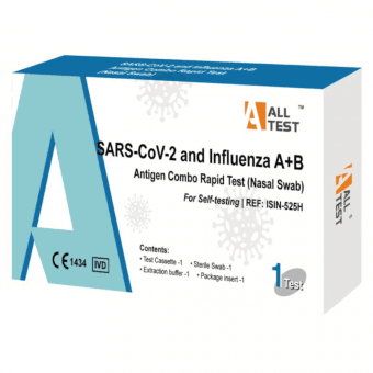 ALL TEST COVID-19 and influenza A+B Antigen Combo Rapid tests, 1 gab.