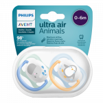 PHILIPS AVENT silikona māneklīši zēniem ULTRA AIR ANIMALS, 0-6 mēn., 2 gab.